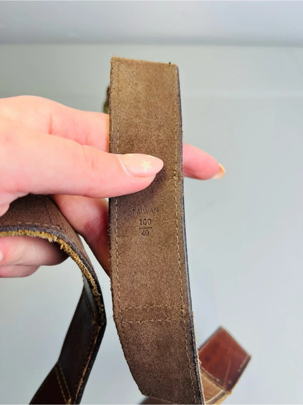 Vintage Fossil Genuine Leather Belt Brown Brass Buckle Western Y2K 40